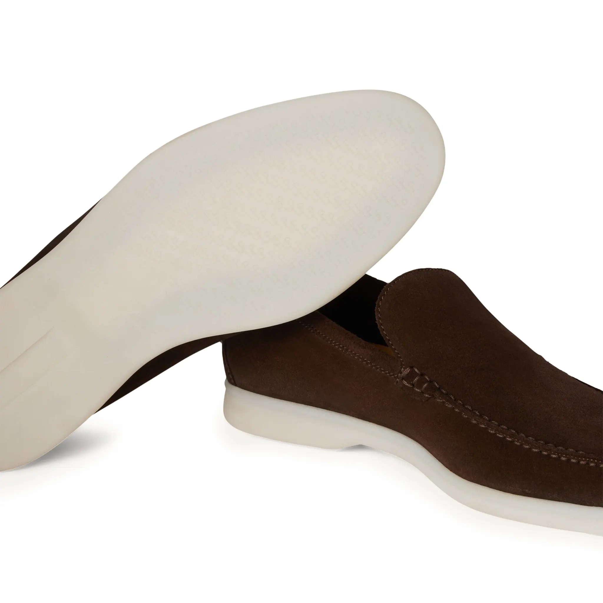 Upper Sole View of Loro Piana Summer Walk Suede Chocolate Loafers FAE8124